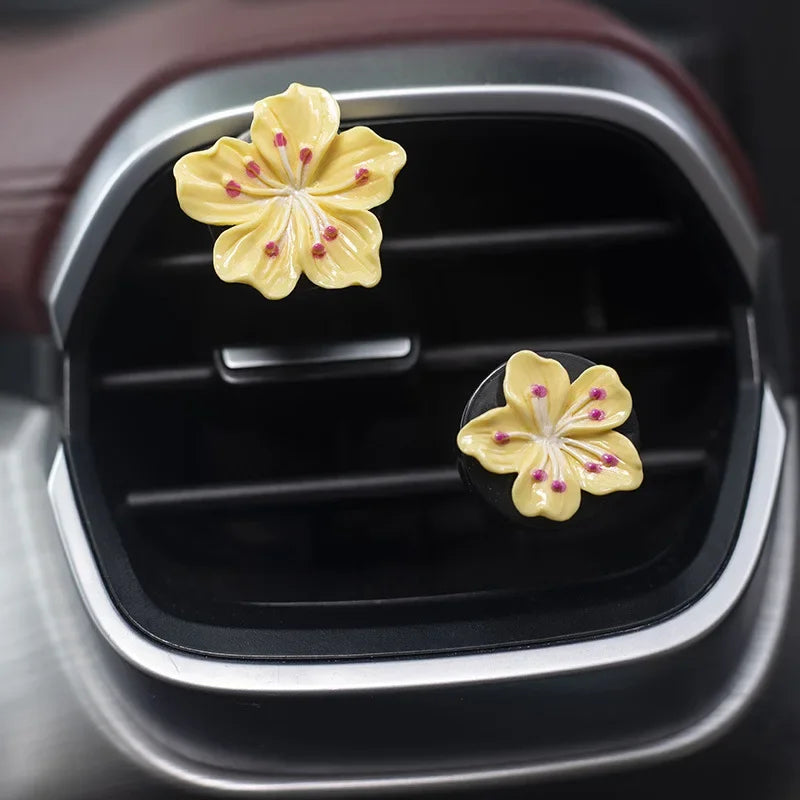 2Pcs Car Perfume Clip Flower Air Outlet Car Air Freshener Peach Blossom Aroma Diffuser Car Decoration Accessories Fresh Air