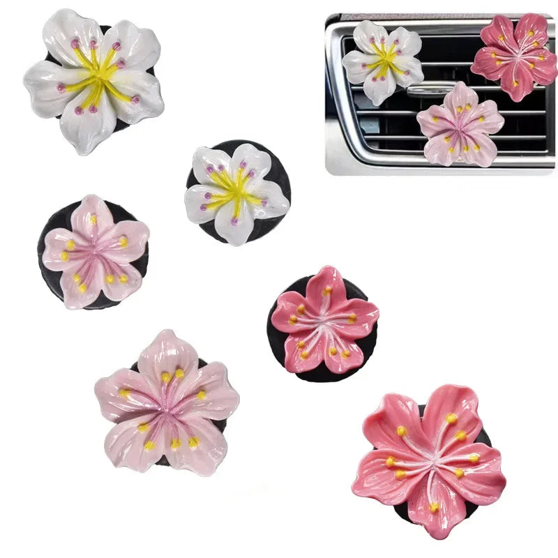 2Pcs Car Perfume Clip Flower Air Outlet Car Air Freshener Peach Blossom Aroma Diffuser Car Decoration Accessories Fresh Air