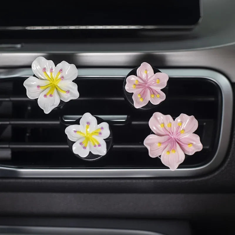 2Pcs Car Perfume Clip Flower Air Outlet Car Air Freshener Peach Blossom Aroma Diffuser Car Decoration Accessories Fresh Air